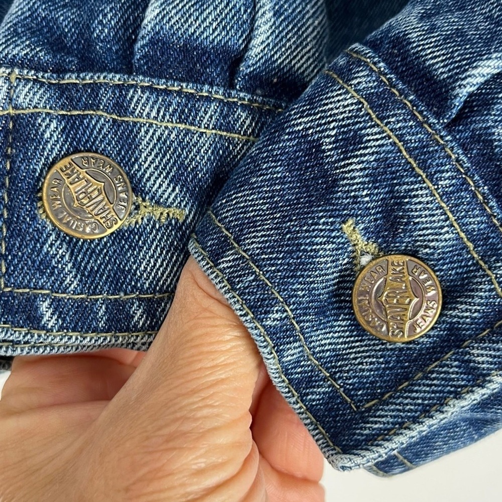 Vintage Womens Floral Embroidered Denim Jean Jacket LG Cottagecore Shabby Chic - Picture 11 of 12